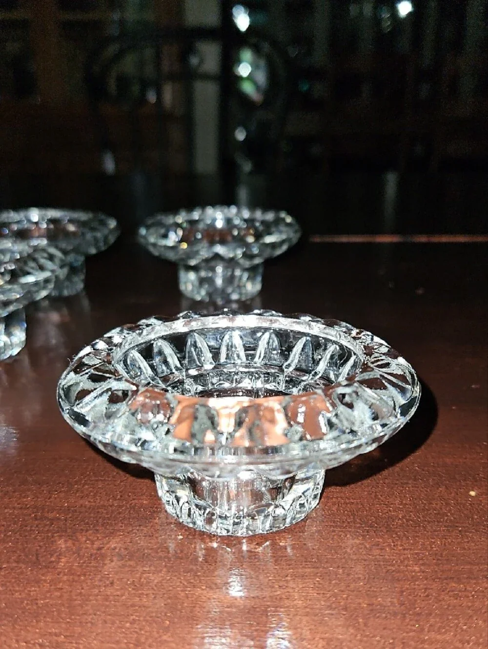 Set of 4 Pressed Glass Votive Or Taper Candle Holders - Thumb Print Design